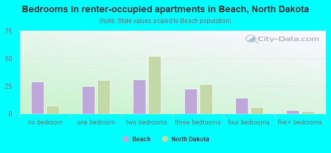 Bedrooms in renter-occupied apartments in Beach, North Dakota