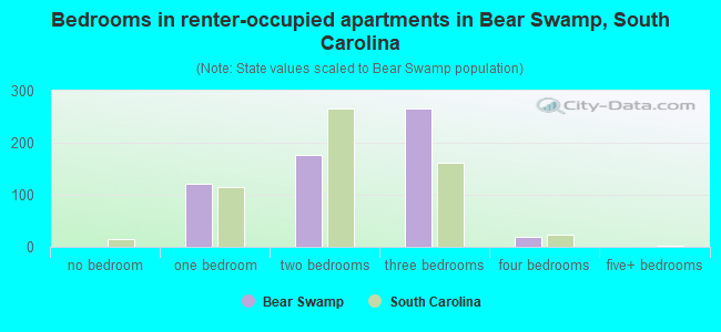 Bedrooms in renter-occupied apartments in Bear Swamp, South Carolina