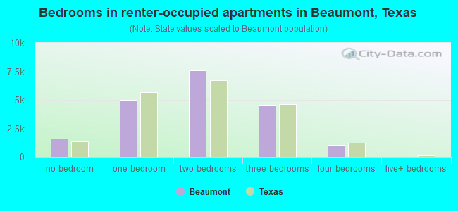 Bedrooms in renter-occupied apartments in Beaumont, Texas