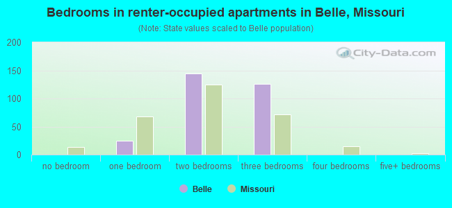 Bedrooms in renter-occupied apartments in Belle, Missouri
