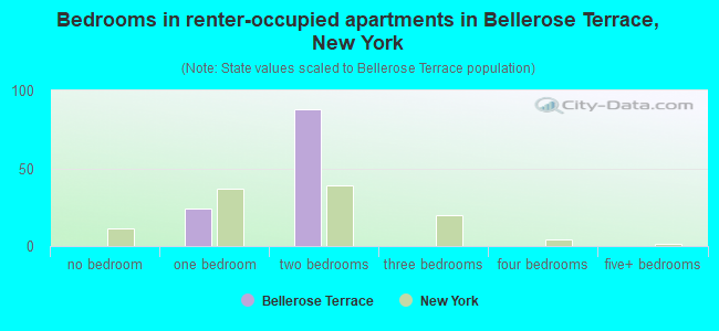 Bedrooms in renter-occupied apartments in Bellerose Terrace, New York