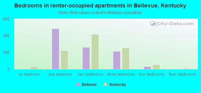 Bedrooms in renter-occupied apartments in Bellevue, Kentucky
