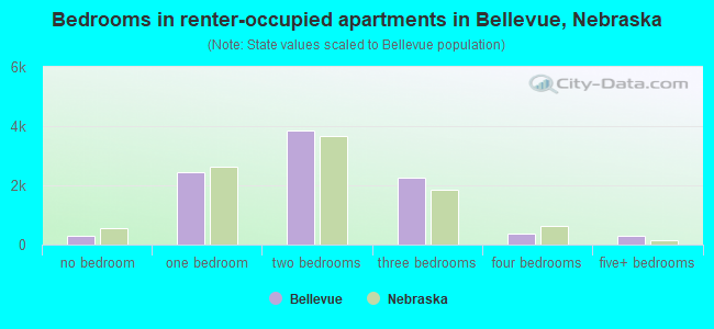 Bedrooms in renter-occupied apartments in Bellevue, Nebraska