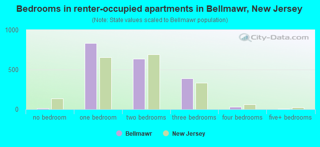 Bedrooms in renter-occupied apartments in Bellmawr, New Jersey