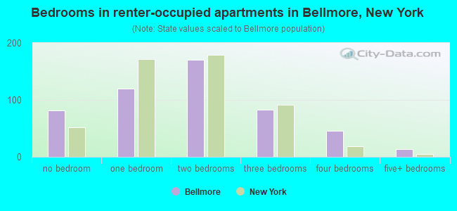 Bedrooms in renter-occupied apartments in Bellmore, New York