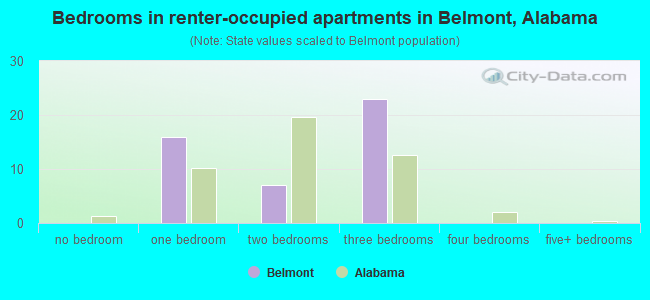 Bedrooms in renter-occupied apartments in Belmont, Alabama