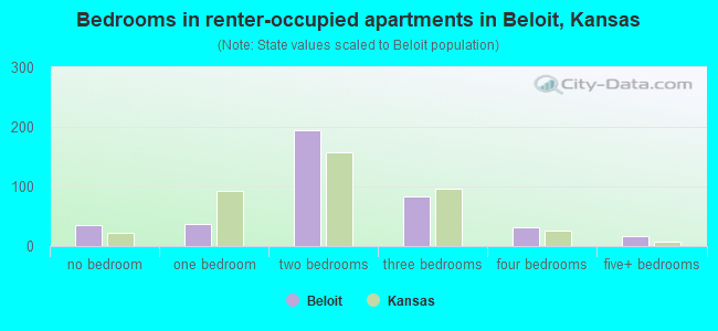 Bedrooms in renter-occupied apartments in Beloit, Kansas