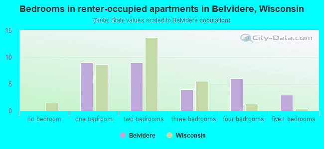 Bedrooms in renter-occupied apartments in Belvidere, Wisconsin