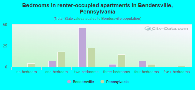 Bedrooms in renter-occupied apartments in Bendersville, Pennsylvania