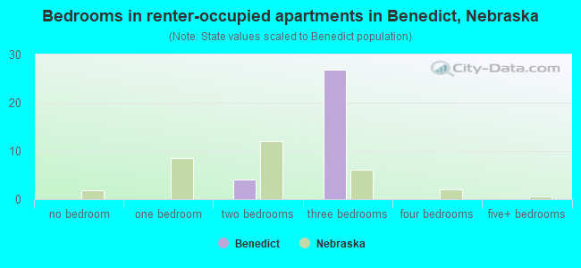 Bedrooms in renter-occupied apartments in Benedict, Nebraska