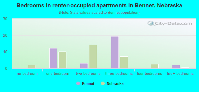 Bedrooms in renter-occupied apartments in Bennet, Nebraska