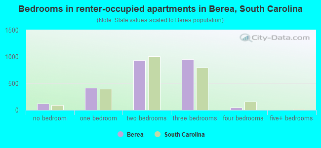 Bedrooms in renter-occupied apartments in Berea, South Carolina