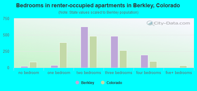 Bedrooms in renter-occupied apartments in Berkley, Colorado