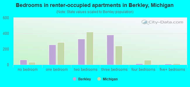 Bedrooms in renter-occupied apartments in Berkley, Michigan