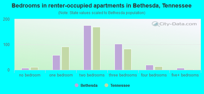Bedrooms in renter-occupied apartments in Bethesda, Tennessee