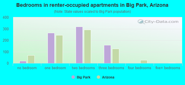 Bedrooms in renter-occupied apartments in Big Park, Arizona
