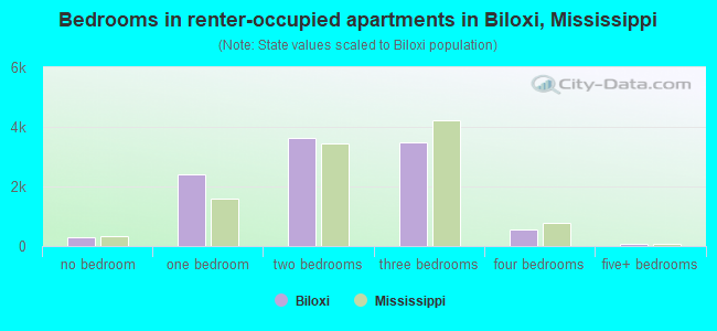 Bedrooms in renter-occupied apartments in Biloxi, Mississippi