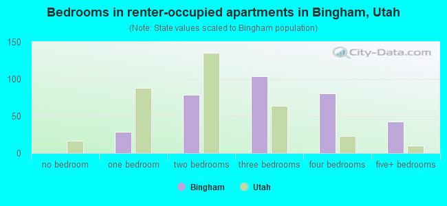 Bedrooms in renter-occupied apartments in Bingham, Utah