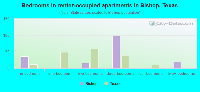 Bedrooms in renter-occupied apartments in Bishop, Texas