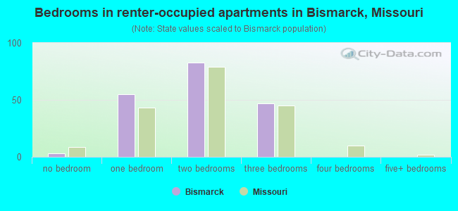 Bedrooms in renter-occupied apartments in Bismarck, Missouri