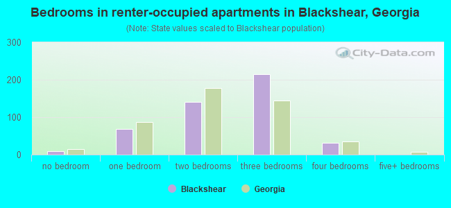Bedrooms in renter-occupied apartments in Blackshear, Georgia