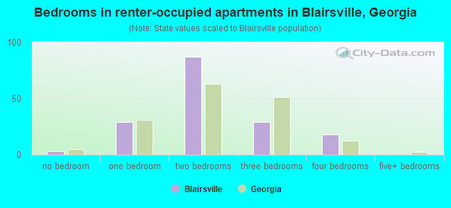 Bedrooms in renter-occupied apartments in Blairsville, Georgia