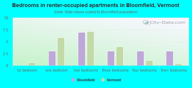 Bedrooms in renter-occupied apartments in Bloomfield, Vermont