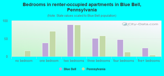 Bedrooms in renter-occupied apartments in Blue Bell, Pennsylvania