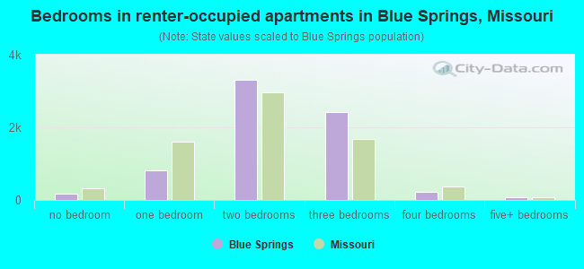 Bedrooms in renter-occupied apartments in Blue Springs, Missouri