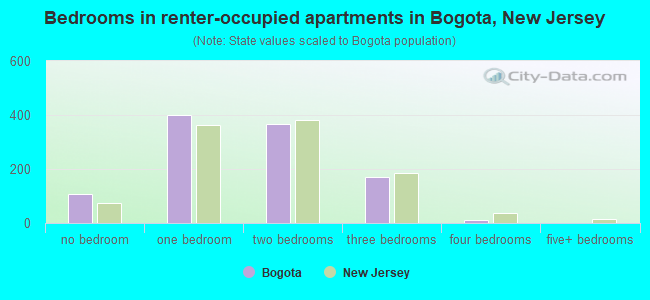 Bedrooms in renter-occupied apartments in Bogota, New Jersey