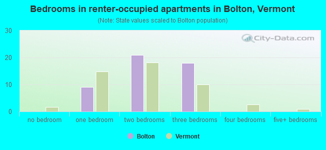 Bedrooms in renter-occupied apartments in Bolton, Vermont