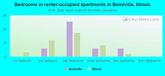 Bedrooms in renter-occupied apartments in Bondville, Illinois