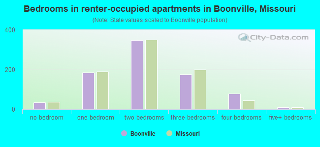 Bedrooms in renter-occupied apartments in Boonville, Missouri