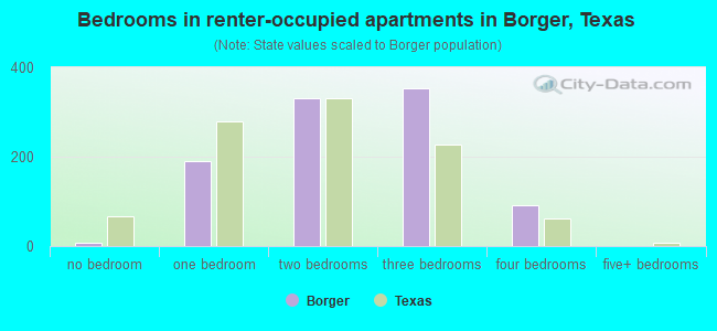 Bedrooms in renter-occupied apartments in Borger, Texas