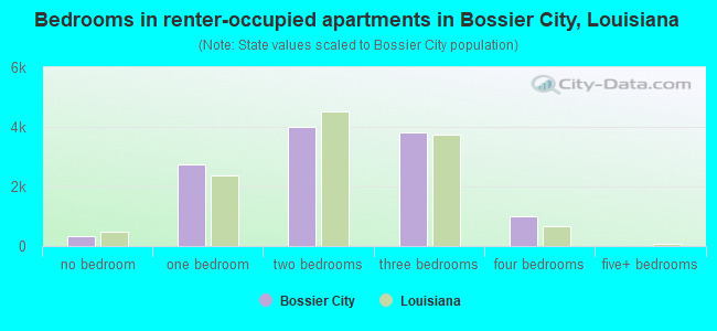 Bedrooms in renter-occupied apartments in Bossier City, Louisiana