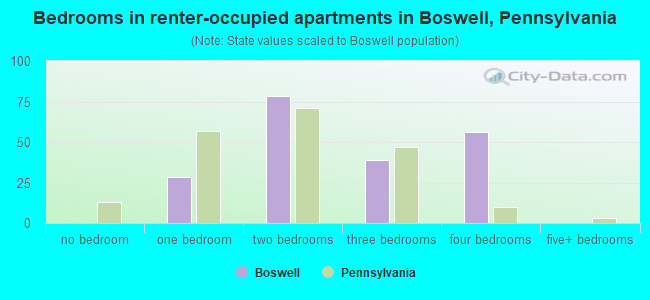 Bedrooms in renter-occupied apartments in Boswell, Pennsylvania