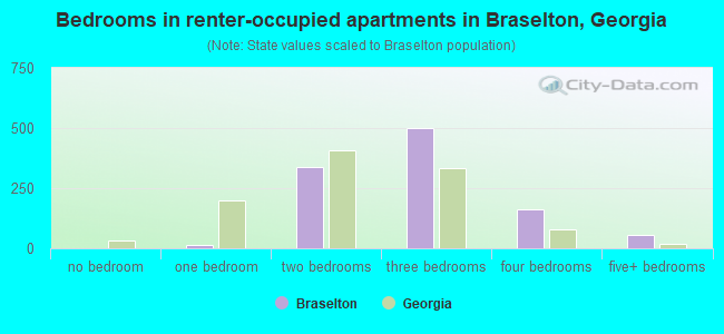 Bedrooms in renter-occupied apartments in Braselton, Georgia