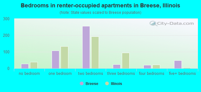 Bedrooms in renter-occupied apartments in Breese, Illinois