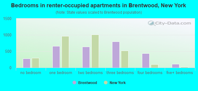 Bedrooms in renter-occupied apartments in Brentwood, New York