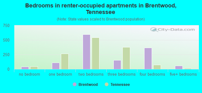 Bedrooms in renter-occupied apartments in Brentwood, Tennessee