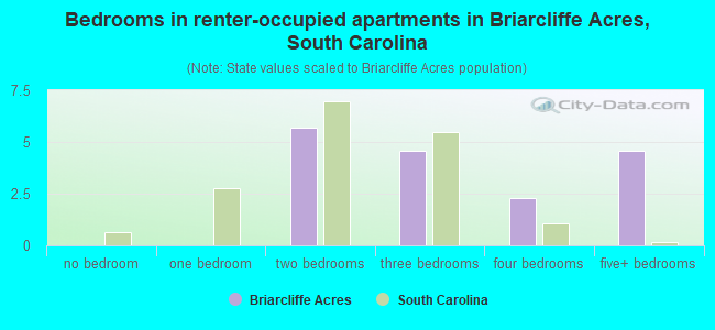 Bedrooms in renter-occupied apartments in Briarcliffe Acres, South Carolina
