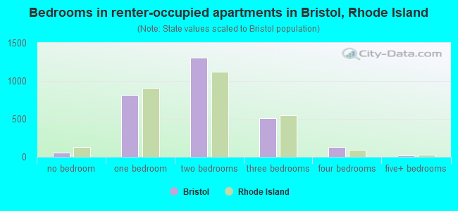 Bedrooms in renter-occupied apartments in Bristol, Rhode Island