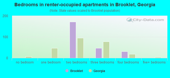 Bedrooms in renter-occupied apartments in Brooklet, Georgia