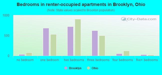 Bedrooms in renter-occupied apartments in Brooklyn, Ohio