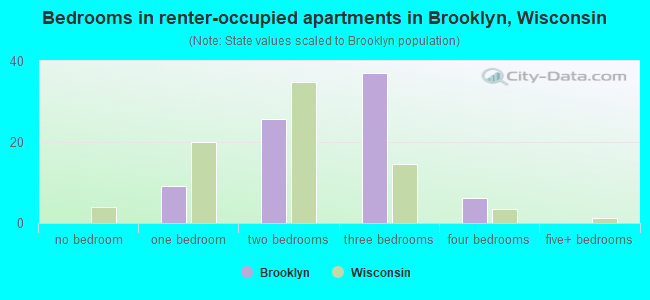 Bedrooms in renter-occupied apartments in Brooklyn, Wisconsin