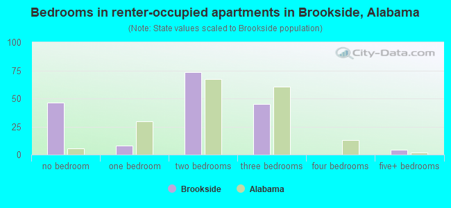 Bedrooms in renter-occupied apartments in Brookside, Alabama