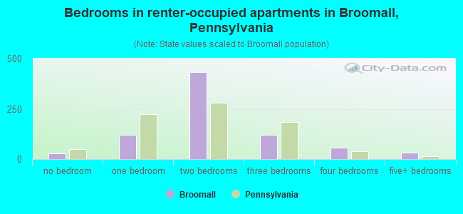 Bedrooms in renter-occupied apartments in Broomall, Pennsylvania