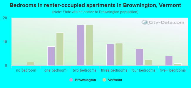 Bedrooms in renter-occupied apartments in Brownington, Vermont