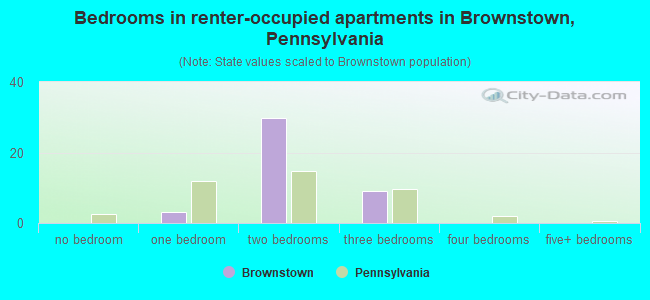 Bedrooms in renter-occupied apartments in Brownstown, Pennsylvania