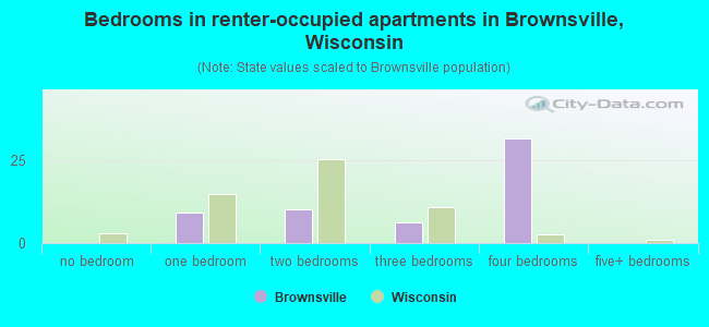 Bedrooms in renter-occupied apartments in Brownsville, Wisconsin